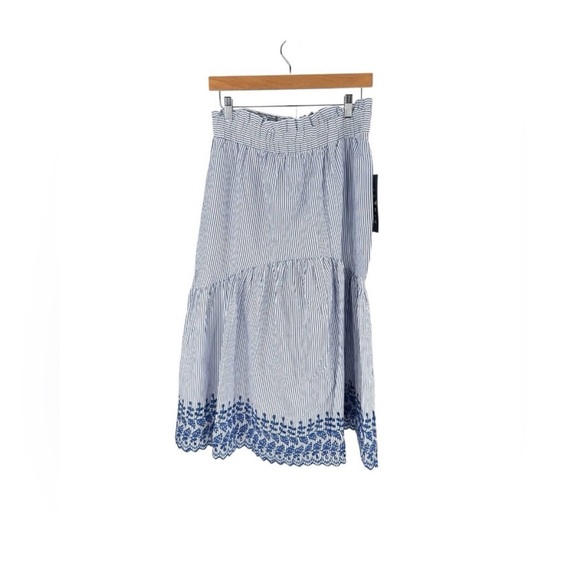 Tuckernuck Cinzia Blue Stripe Eyelet Skirt Size M NWT Cotton Blend Midi Boho - Picture 7 of 13